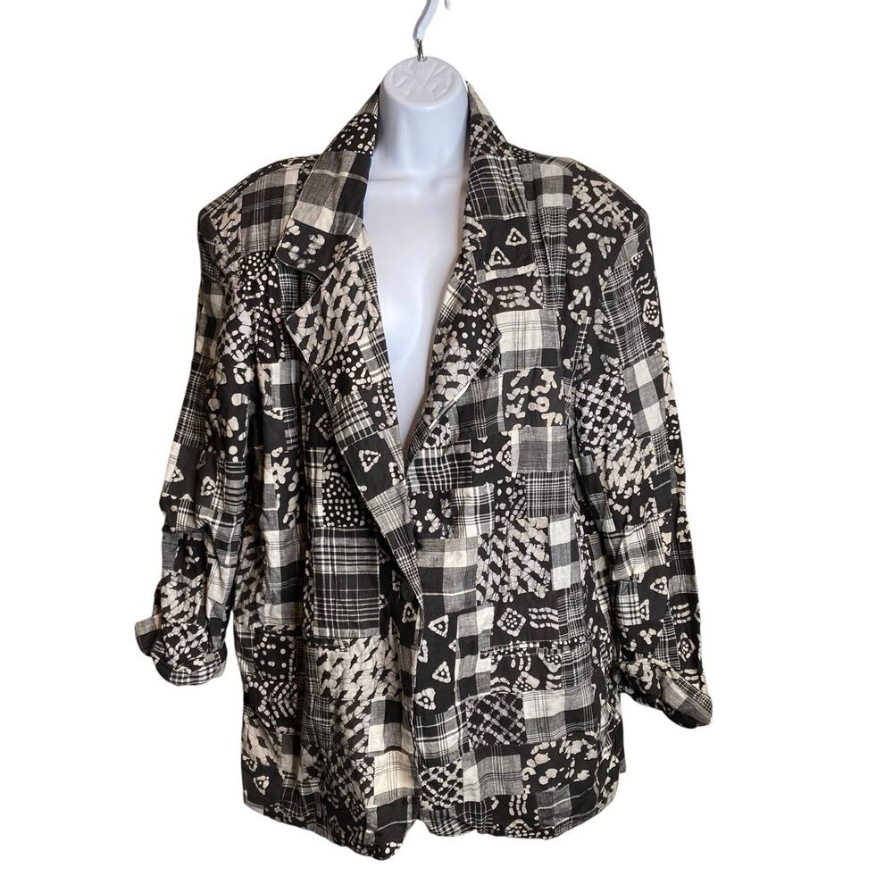 VTG EastWest Women's Black White Patchwork Cotton Blazer Size L Art To Wear